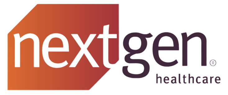 NextGen Healthcare logo featuring an orange hexagonal shape and the word 'nextgen' in dark letters with 'healthcare' in smaller purple text.