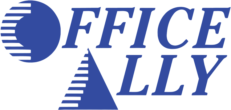 OFFICELY logo featuring blue geometric shapes (circle and triangle) beside blue serif text.
