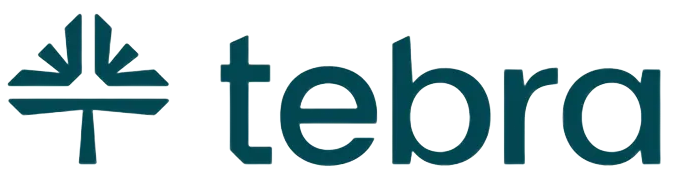 Tebra logo: teal wordmark 'tebra' with a stylized tree emblem on the left.